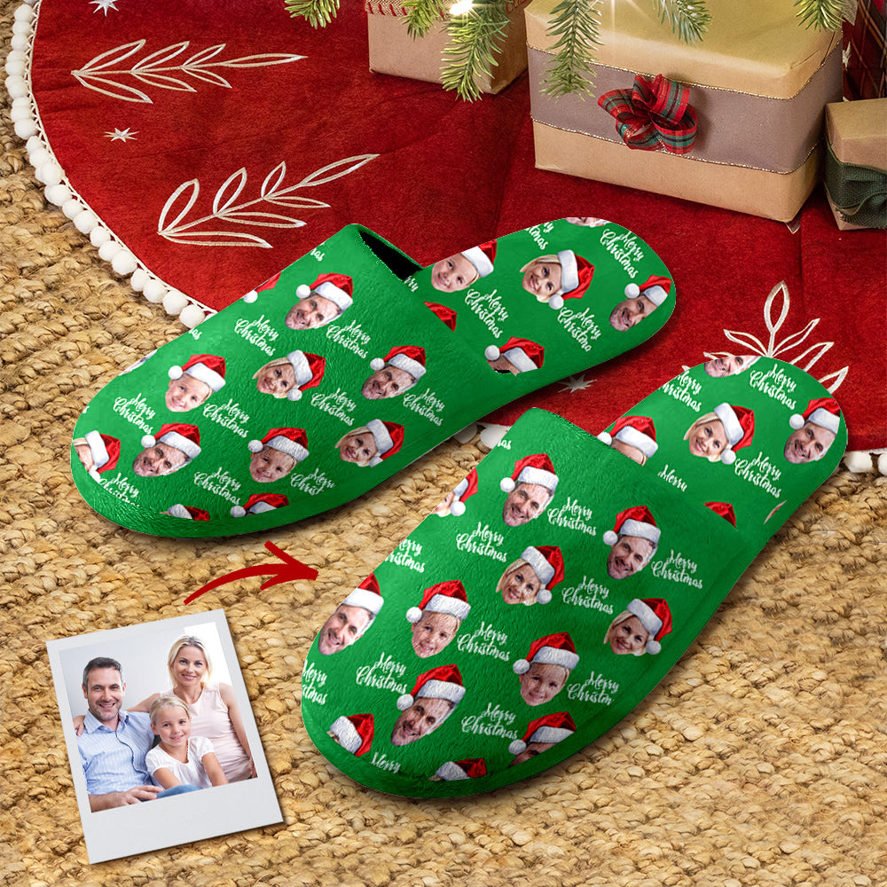 Custom Unisex Christmas Slippers Personalized Green Casual House Cotton Slippers