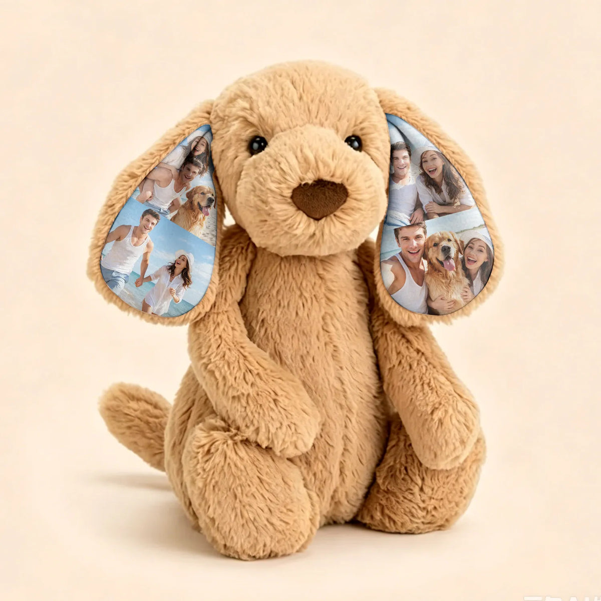 Perro de peluche con foto personalizada y orejas con recuerdos, peluche de cachorro personalizado para regalar y conservar como recuerdo para niños y seres queridos