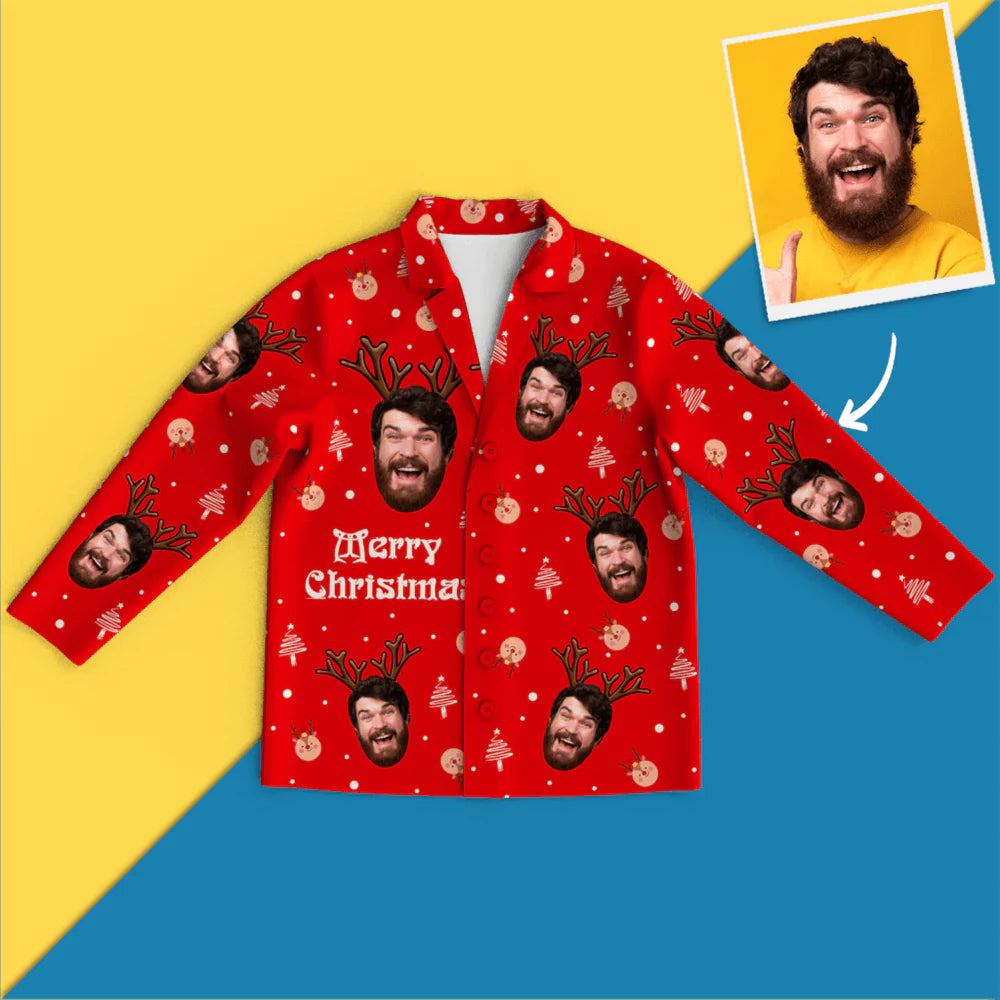 Custom Face Christmas Long Sleeve Pajamas Set Elk