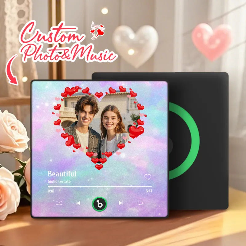FridgeBeats Framed 4.0 Personalized Heart Style Photo Music Fridge Magnet Valentines Gift Album Fridge Magnet Music Wall Photo Sticker