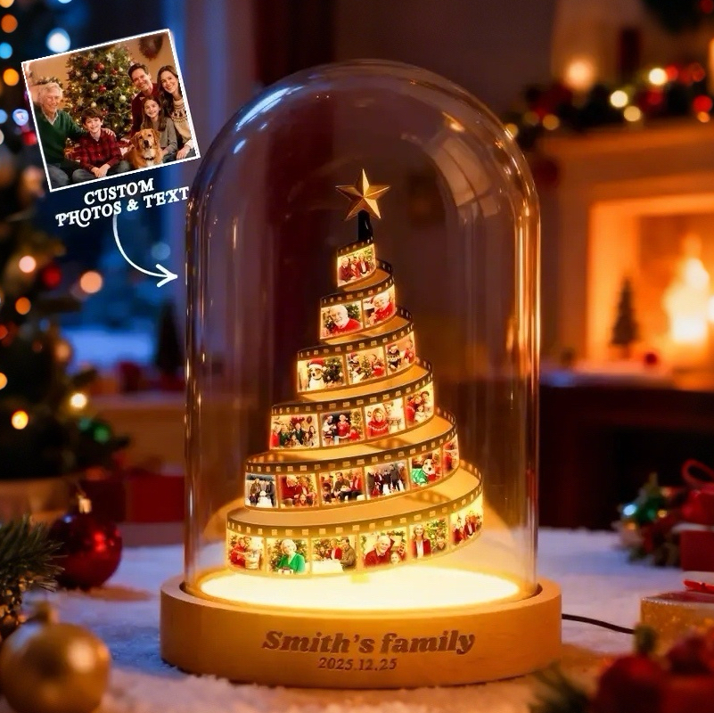 Custom Photo Film Christmas Tree Night Light Personalized Family Keepsake with Engraved Base Christmas Gift