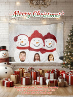 Custom Photo Tapestry – Personalized Faces Snowman Wall Hanging Blanket for Home Decor Christmas Gift