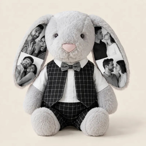 Custom Photo 40cm Wedding Bunny Plush – Personalized Bride & Groom Bunny Stuffed Animal, Anniversary Wedding Gift for Couples
