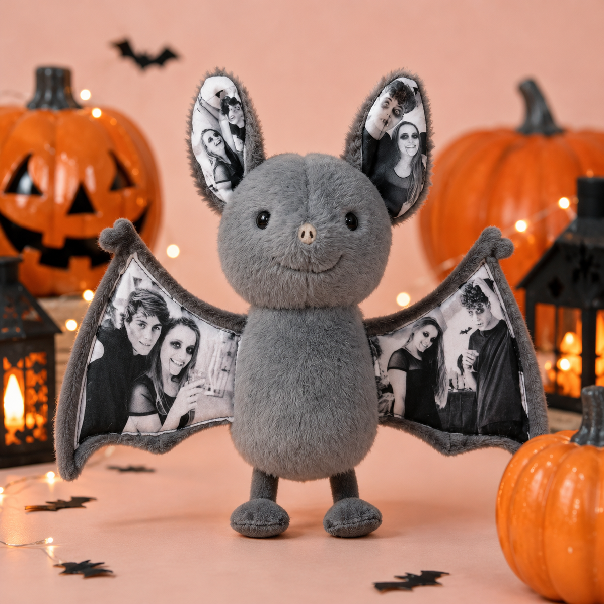 Peluche de murciélago con foto personalizada, regalo de Halloween personalizado para parejas