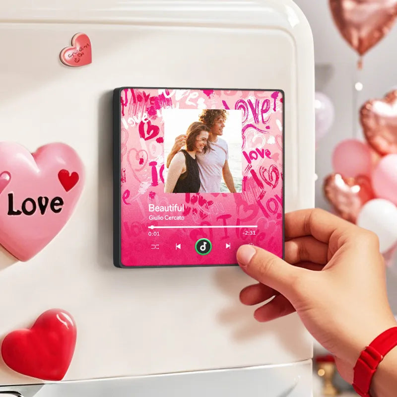 FridgeBeats Framed 4.0 Personalized Love Theme Music Fridge Magnet Valentines Gift Music Wall Photo Sticker Music Movement