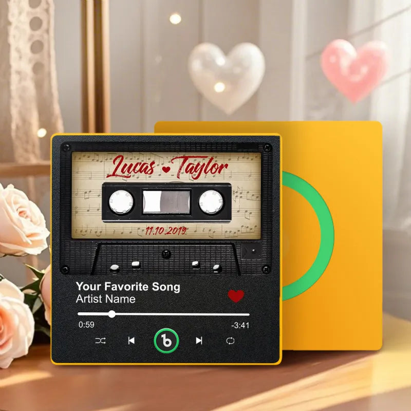 FridgeBeats Framed 4.0 Custom Retro Black Cassette Tape Personalized Names Music Fridge Magnet Anniversary Gift Valentines Gift for Couples