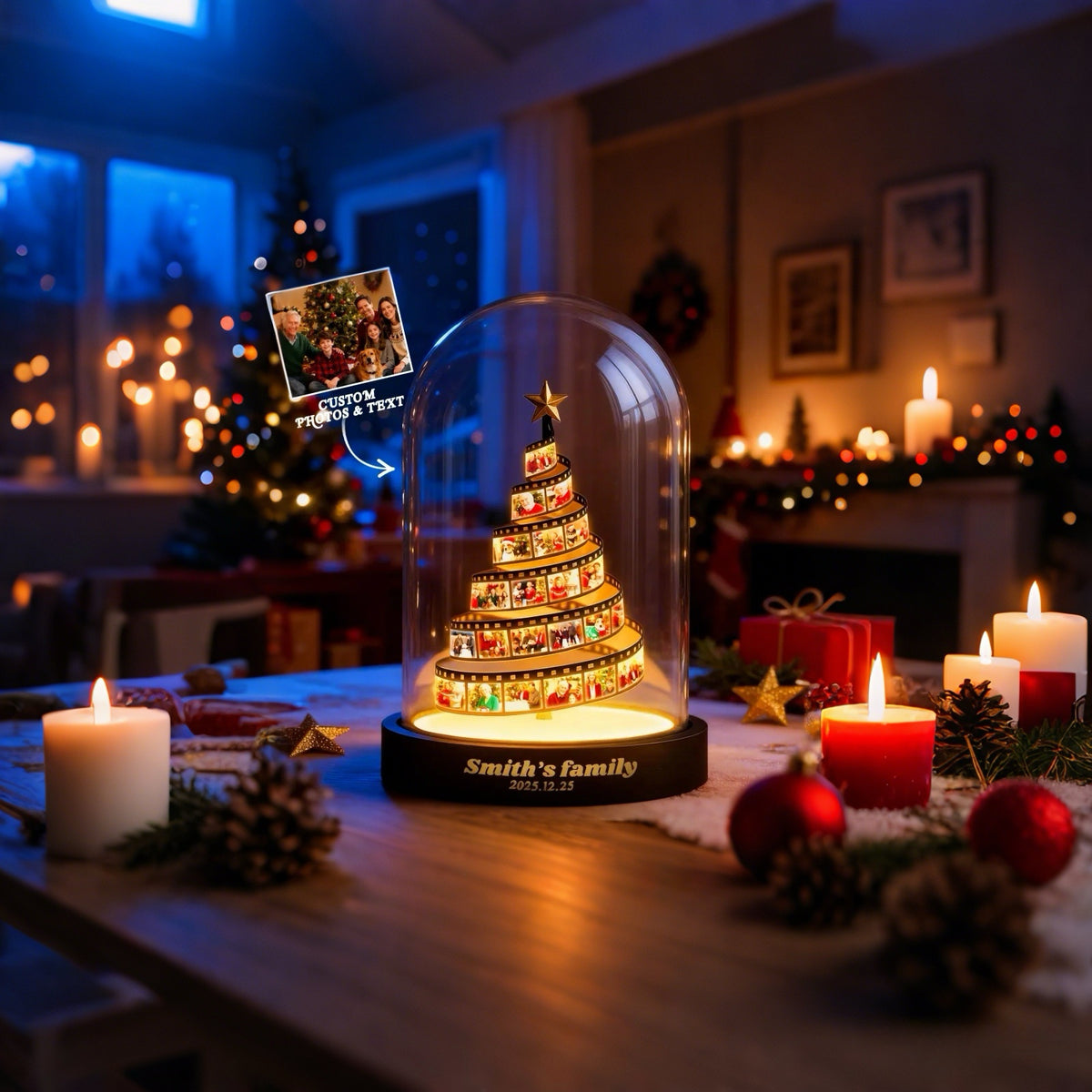 Custom Photo Film Christmas Tree Night Light Personalized Family Keepsake with Engraved Base Christmas Gift