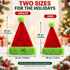 Fluffy Red & Green Santa Hat Double-Layer Plush Christmas Hat with Optional Embroidered Emoji for Adults & Kids