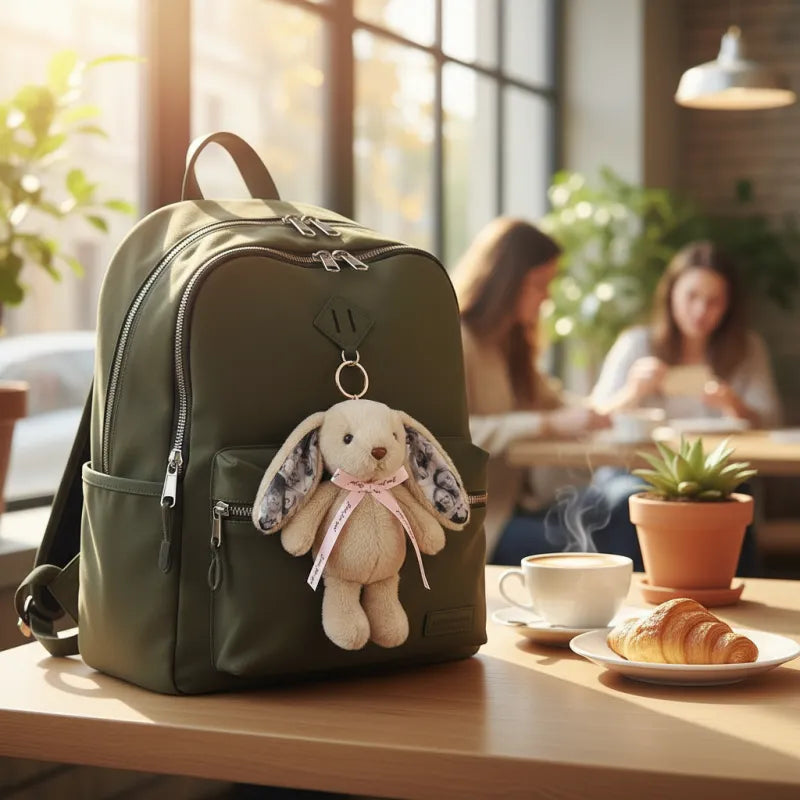Llavero de peluche de conejito con foto personalizada – Adorno de bolso de conejo tierno personalizado con orejas con foto y lazo de regalo