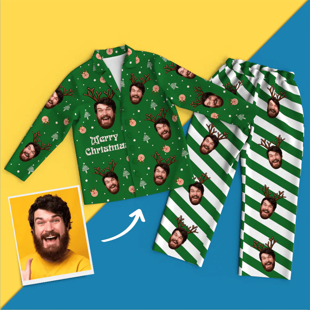 Custom Face Christmas Long Sleeve Pajamas Set Elk