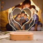 Custom Photo & Text Heart-Shaped Acrylic Night Light with Warm Light – Birthday & Christmas Gift
