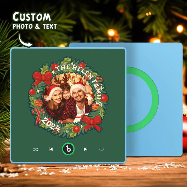 FridgeBeats Framed Personalized Christmas Wreath Family Photo Music Fridge Magnet Custom Music Magnets Can Play Songs Christmas Gifts