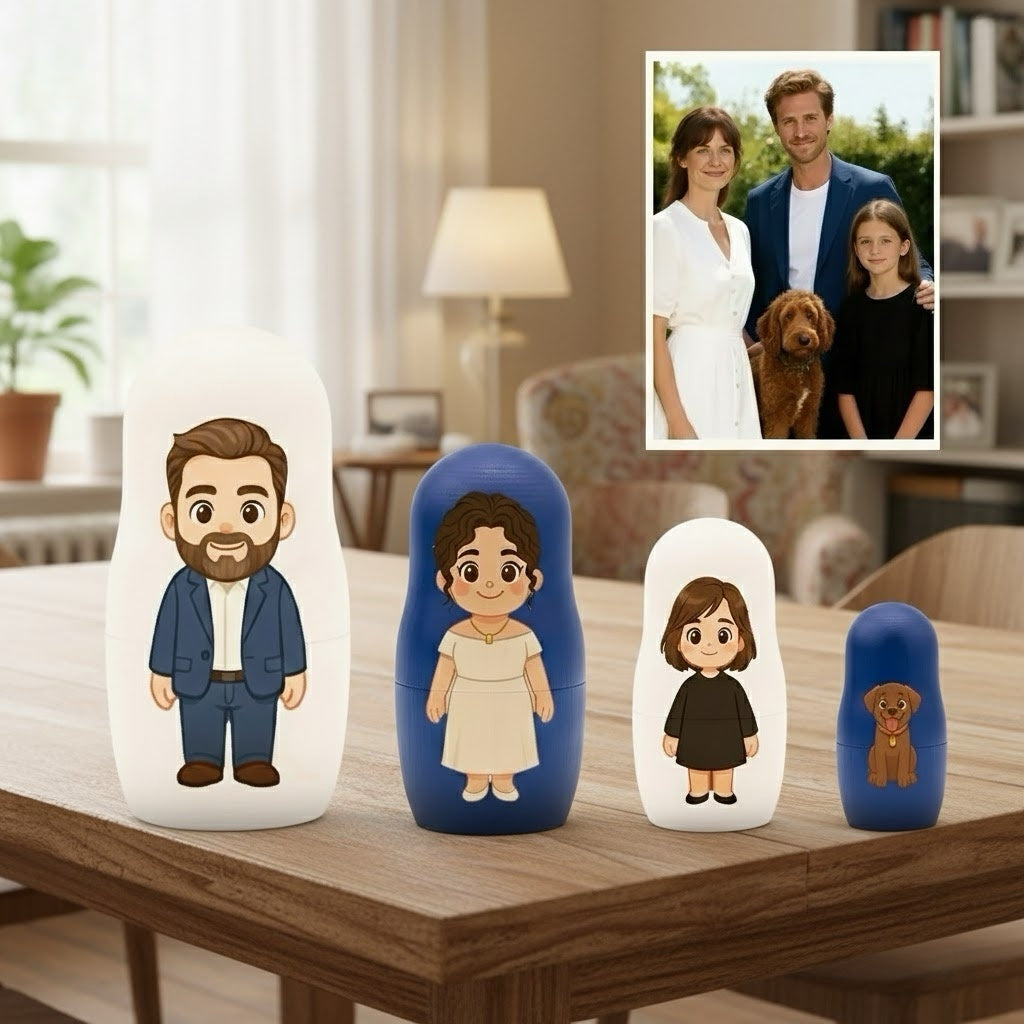 (5 Working Days Production) Personalized Portrait Nesting Doll Custom Photo Family Portrait Preview Cartoon Style Gift Photo Christmas Gift
