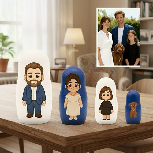 (5 Working Days Production) Personalized Portrait Nesting Doll Custom Photo Family Portrait Preview Cartoon Style Gift Photo Christmas Gift