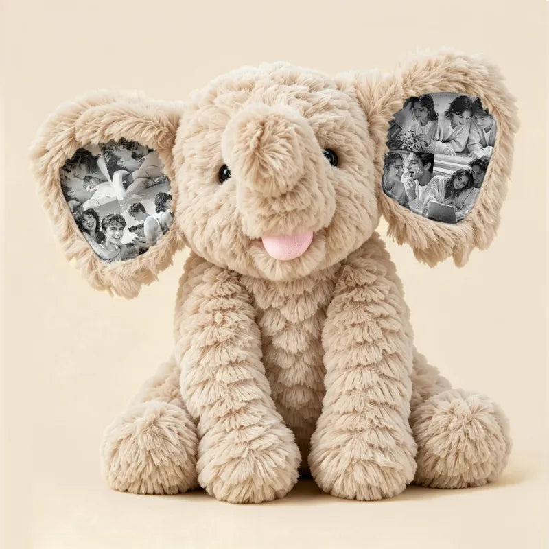 Peluche de elefante con foto personalizada – Regalo de elefante con imagen en la oreja, personalizado para parejas y aniversarios