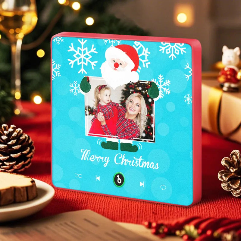 FridgeBeats Framed 4.0 Custom Music And Photo Fridge Magnet Santa and Snowflakes Fridge Magnet for Christmas