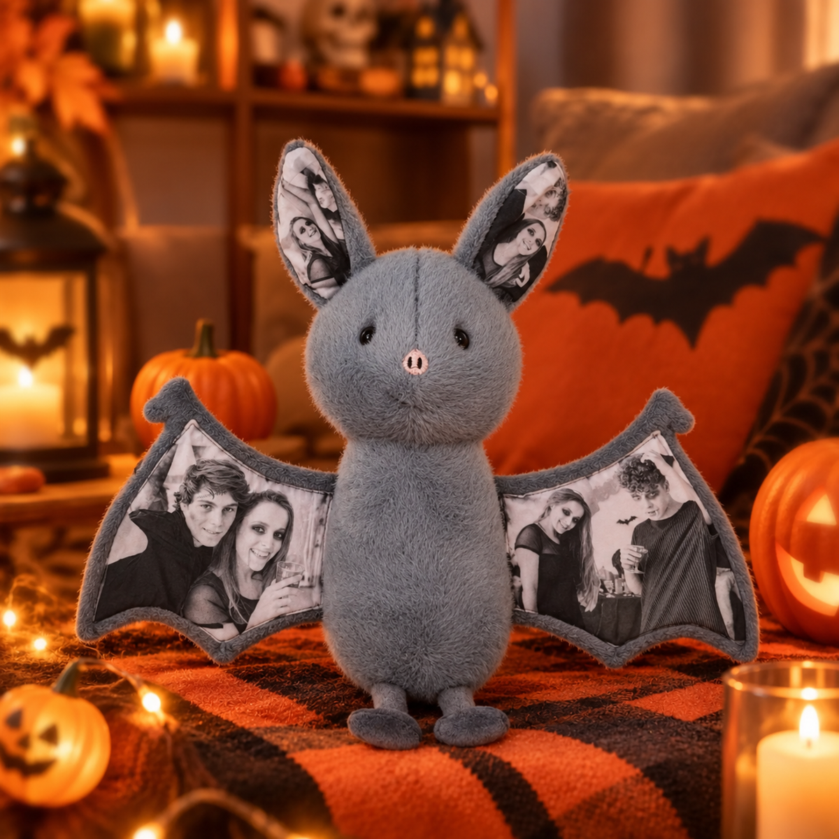 Peluche de murciélago con foto personalizada, regalo de Halloween personalizado para parejas