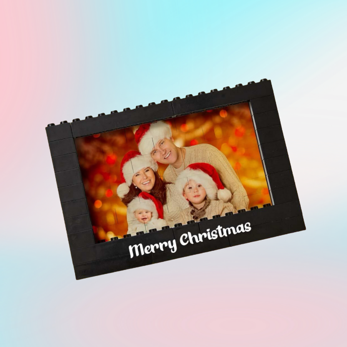 Custom Text Black Building Block Photo Frame – Birthday & Christmas Gift (Frame Only, Insert Your Own Photo)