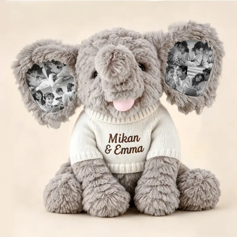 Peluche de elefante con foto personalizada – Regalo de elefante con imagen en la oreja, personalizado para parejas y aniversarios