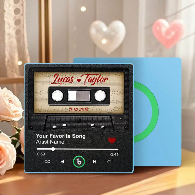 FridgeBeats Framed 4.0 Custom Retro Black Cassette Tape Personalized Names Music Fridge Magnet Anniversary Gift Valentines Gift for Couples
