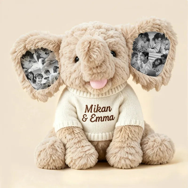Peluche de elefante con foto personalizada – Regalo de elefante con imagen en la oreja, personalizado para parejas y aniversarios