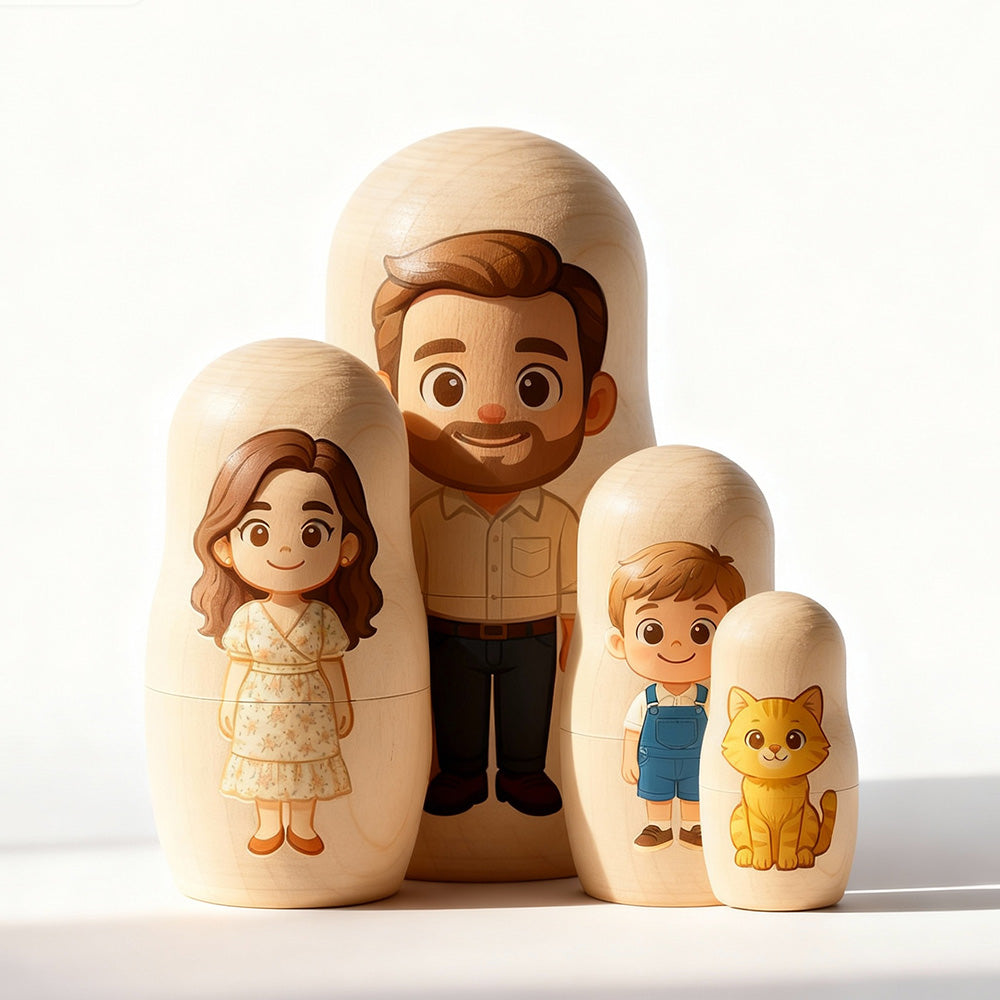 (5 Working Days Production) Personalized Portrait Nesting Doll Custom Photo Family Portrait Preview Cartoon Style Gift Photo Christmas Gift
