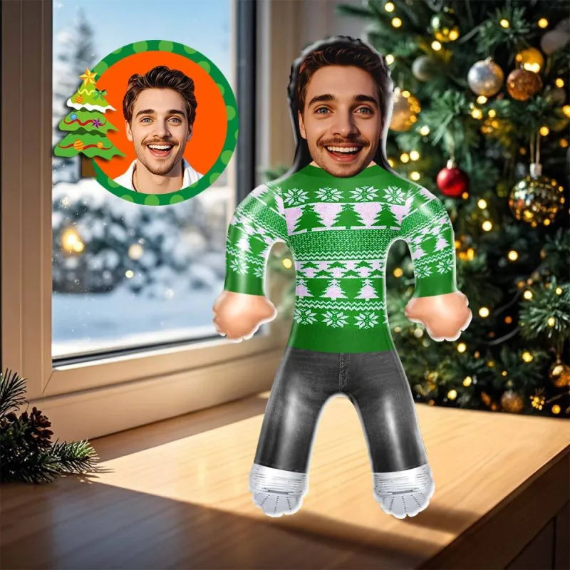 Custom Face Green Christmas Jumper Blow Up Dolls Funny Inflatable Balloon Custom Air Doll for Party Favors Christmas Gifts