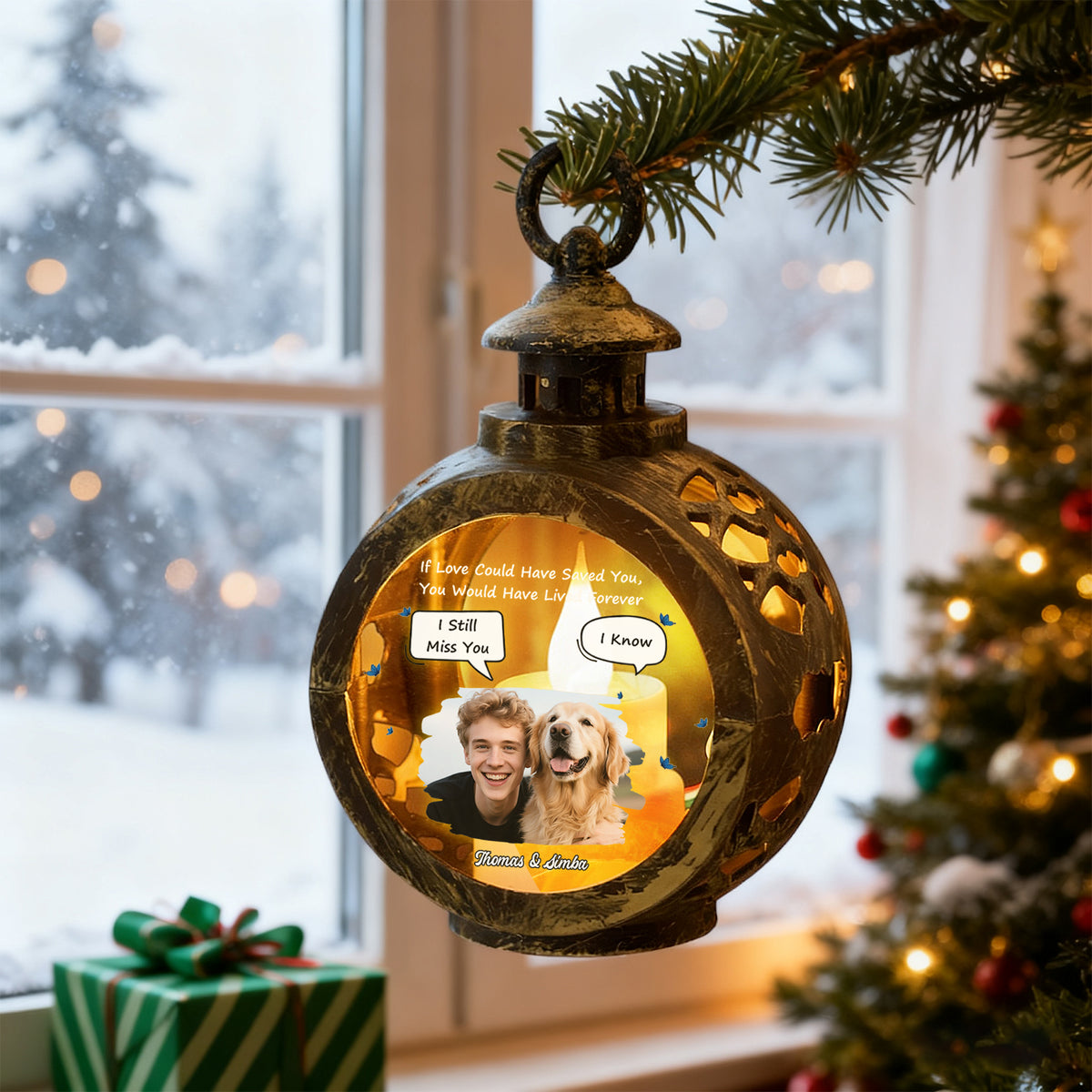 Custom Pet Photo Christmas Tree Ornament – Personalized Text Christmas Gift for Pet Lovers