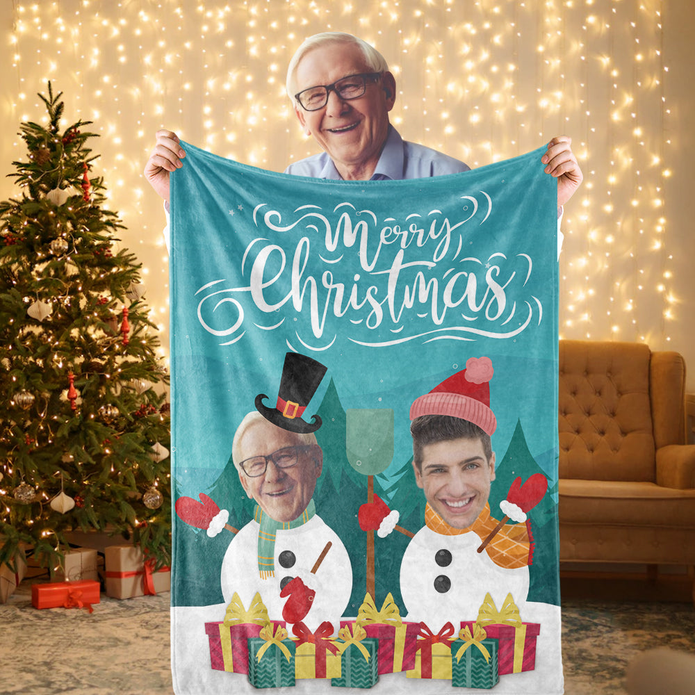 Christmas Blanket Custom Face Blanket Merry Christmas Snowman Blanket Gift