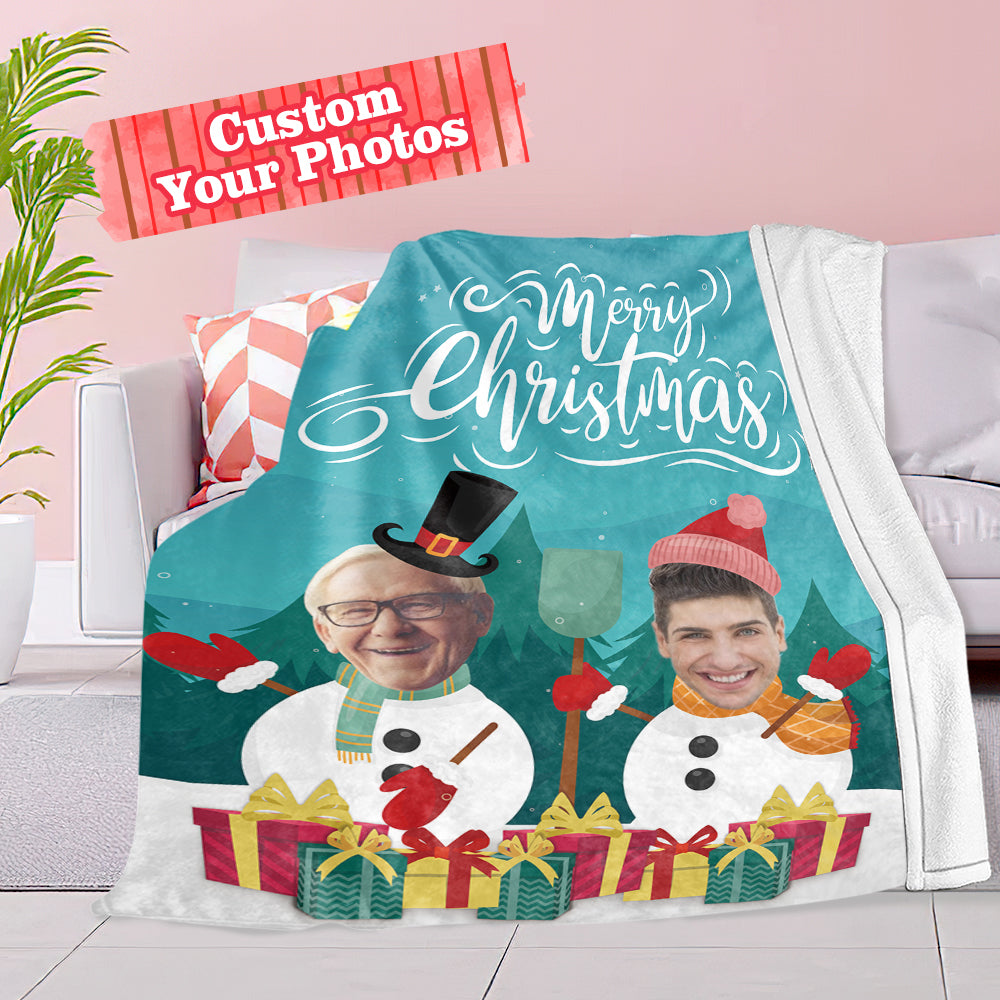 Christmas Blanket Custom Face Blanket Merry Christmas Snowman Blanket Gift