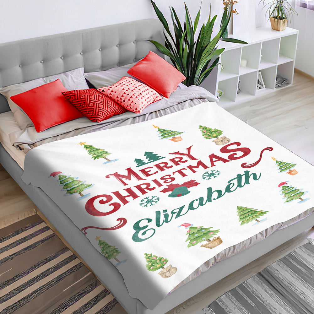Christmas Blanket Personalized Name Blanket for Her Merry Christmas Gift
