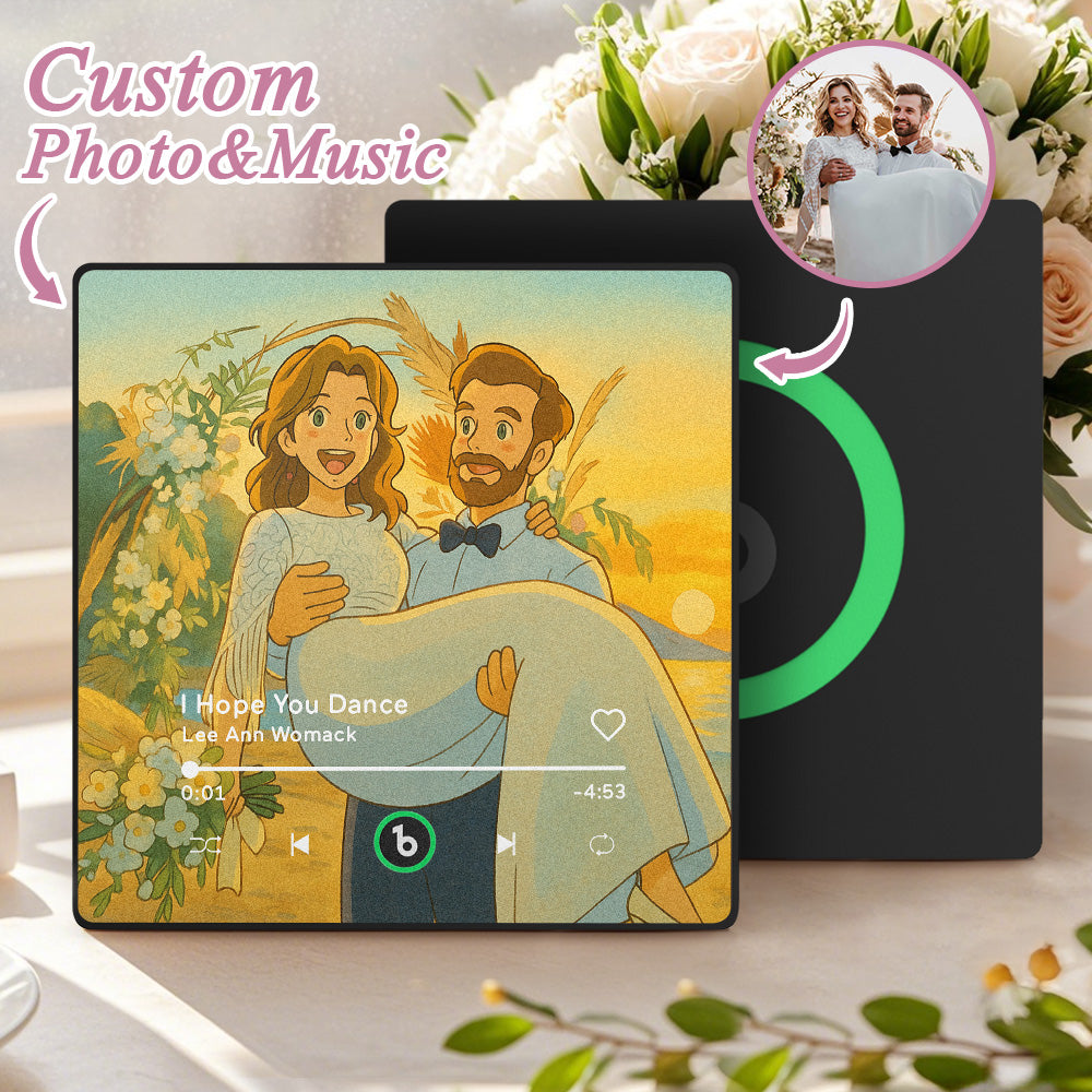 FridgeBeats Framed 4.0 Custom Photo Music Fridge Magnet Various Cartoon Style Song Fridge Magnet That Can Play Songs Wedding Gift