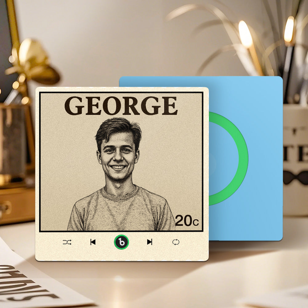 FridgeBeats Frameless 4.0 Custom Portrait Vintage Stamp Music Fridge Magnet Personalized Photo Name Postage Stamp Music Fridge Magnet