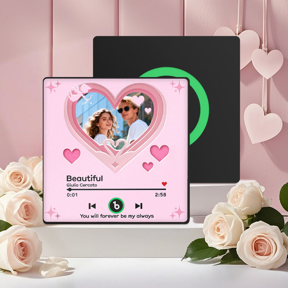 FridgeBeats Framed 4.0 Custom Music Fridge Magnet with Pink Hearts Personalized Photo Music Gift Best Valentines Gift for Couples