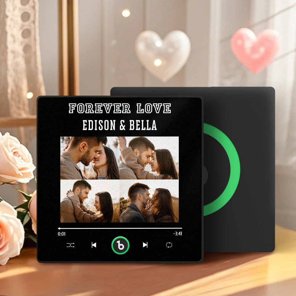 FridgeBeats Framed 4.0 Custom Names 4 Colorful Photos Music Fridge Magnet Personalized Song Magnet Valentines Gift for Couples