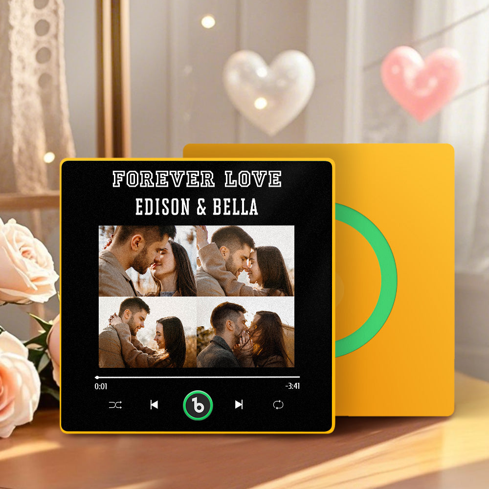 FridgeBeats Framed 4.0 Custom Names 4 Colorful Photos Music Fridge Magnet Personalized Song Magnet Valentines Gift for Couples