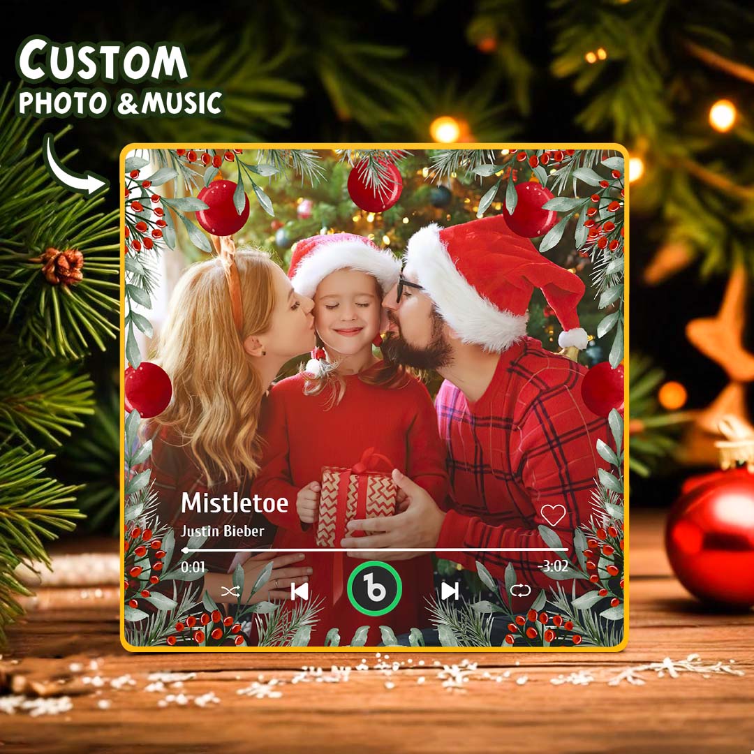 FridgeBeats Framed Personalized Family Photo Music Fridge Magnet Christmas Gifts for Family Custom Music Magnets Can Play Songs