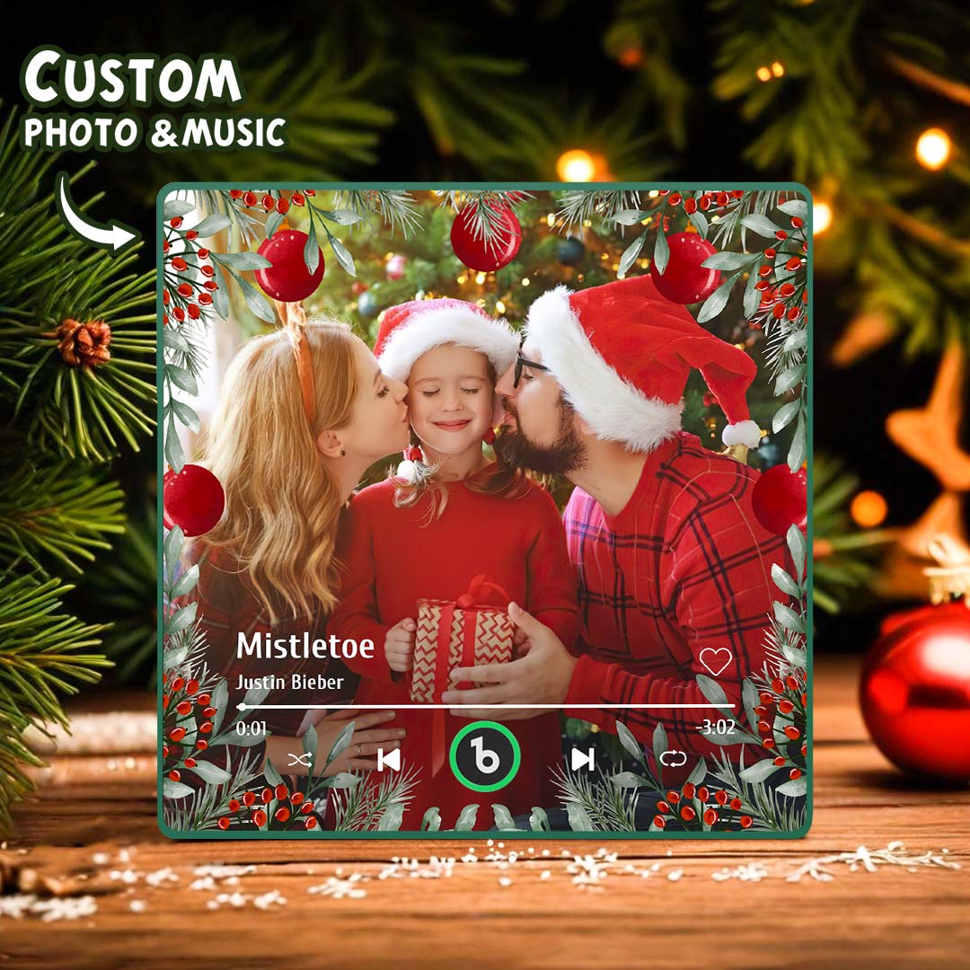 FridgeBeats Framed Personalized Family Photo Music Fridge Magnet Christmas Gifts for Family Custom Music Magnets Can Play Songs