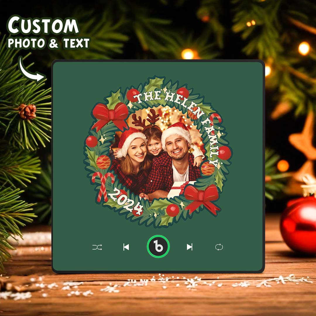 FridgeBeats Framed Personalized Christmas Wreath Family Photo Music Fridge Magnet Custom Music Magnets Can Play Songs Christmas Gifts