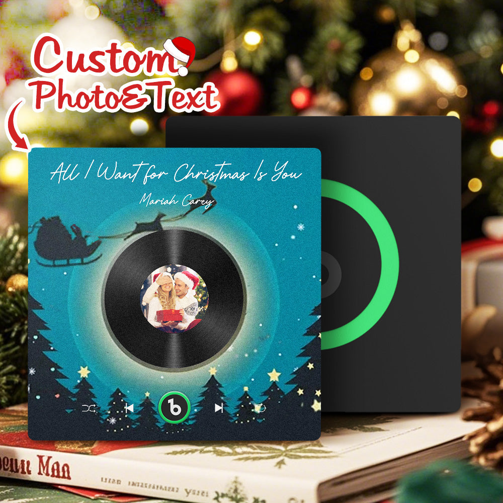 FridgeBeats Frameless 4.0 Custom Photo Music Fridge Magnet Flying Santa and Reindeer Scene Album Fridge Magnet Christmas Gifts