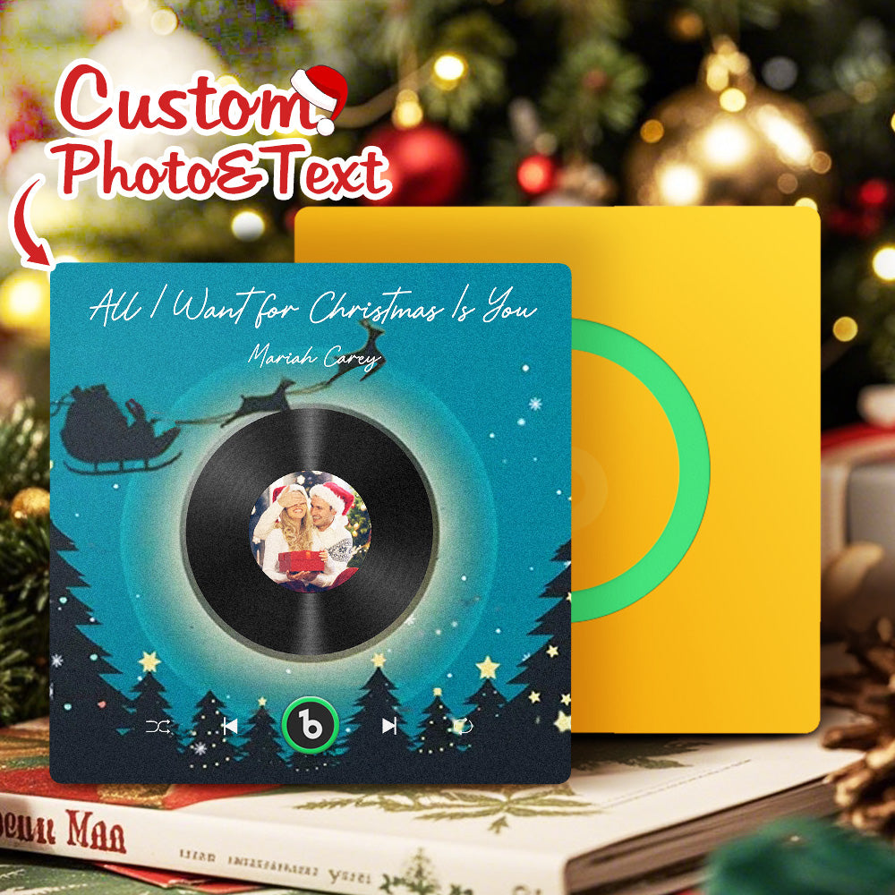 FridgeBeats Frameless 4.0 Custom Photo Music Fridge Magnet Flying Santa and Reindeer Scene Album Fridge Magnet Christmas Gifts