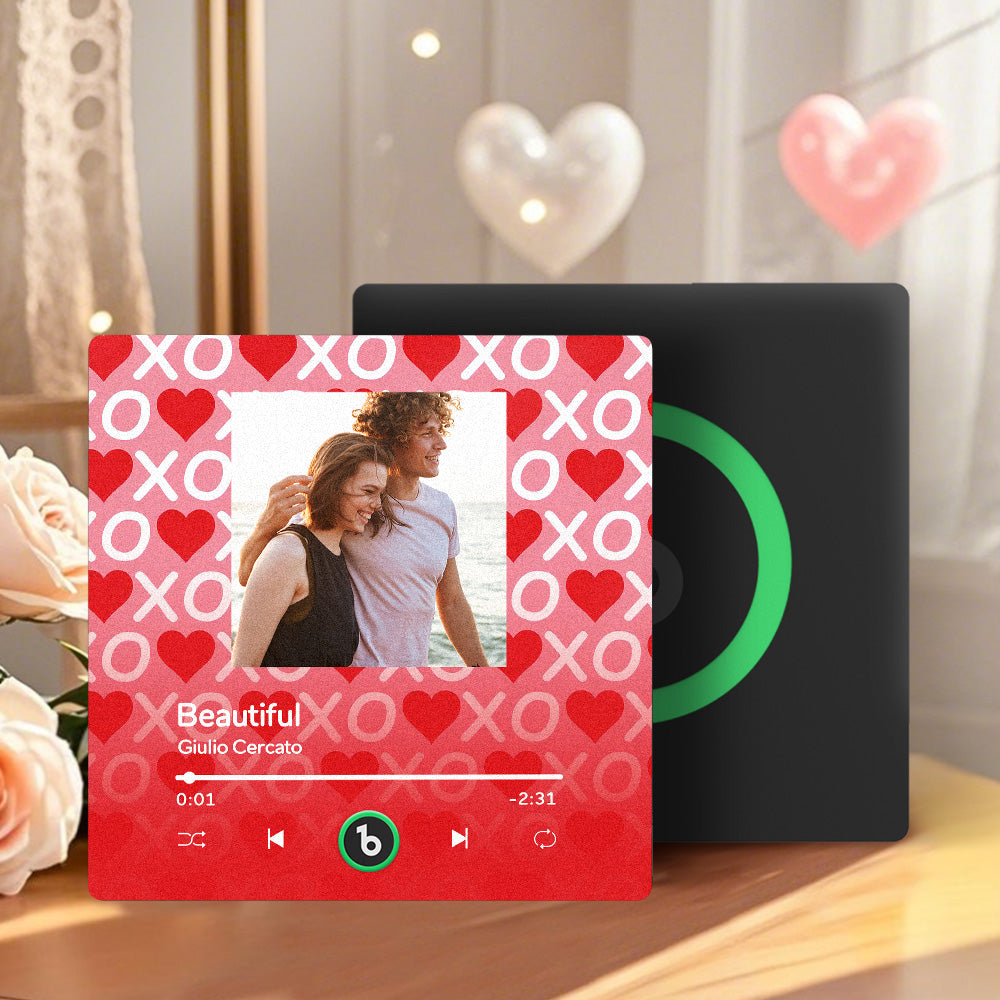 FridgeBeats Frameless 4.0 Personalized Music Fridge Magnet XOXO with Red Hearts Valentines Gift Music Wall Photo Sticker Music Movement