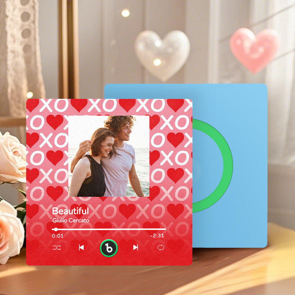 FridgeBeats Frameless 4.0 Personalized Music Fridge Magnet XOXO with Red Hearts Valentines Gift Music Wall Photo Sticker Music Movement