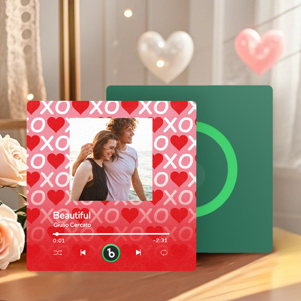 FridgeBeats Frameless 4.0 Personalized Music Fridge Magnet XOXO with Red Hearts Valentines Gift Music Wall Photo Sticker Music Movement