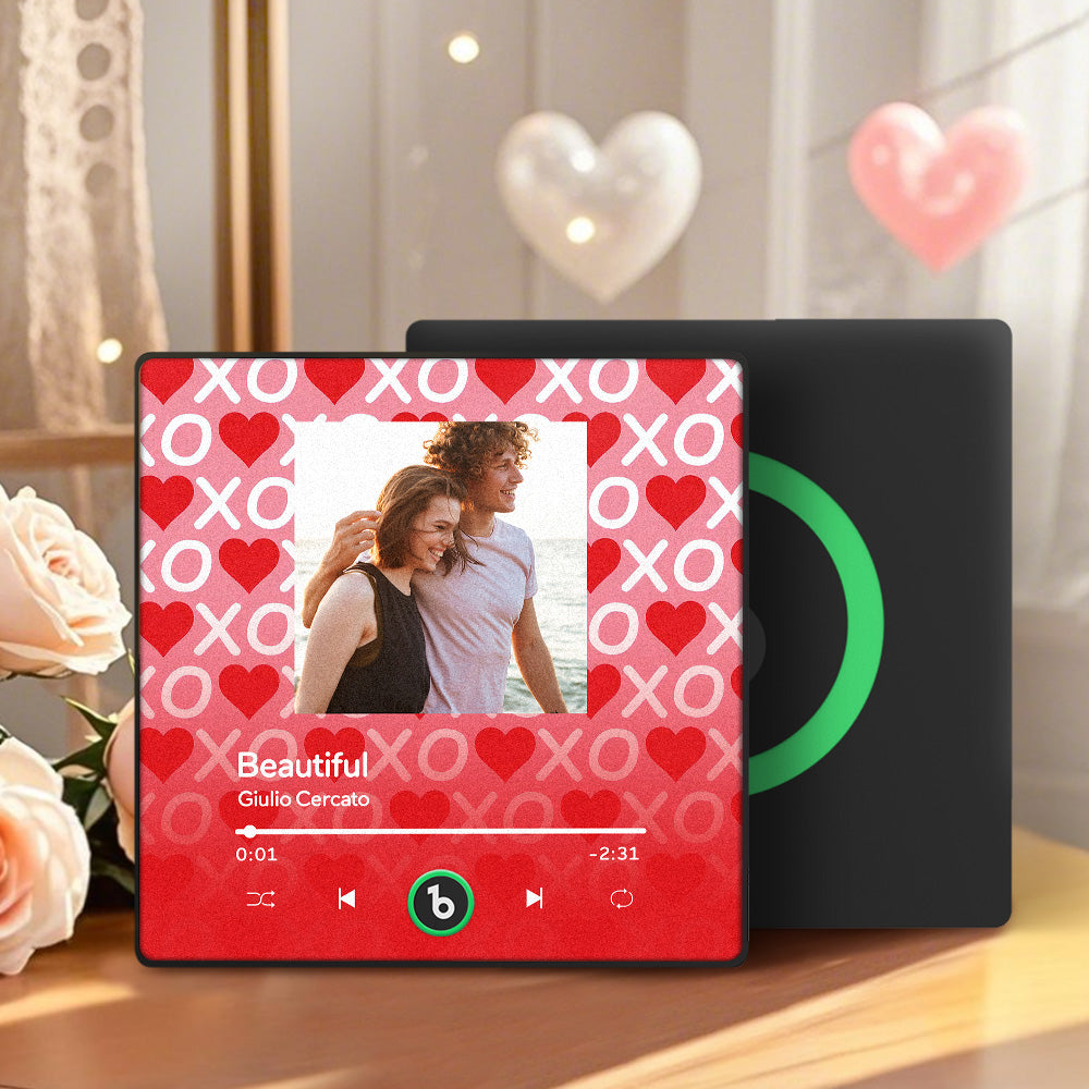 FridgeBeats Framed 4.0 Personalized Music Fridge Magnet XOXO with Red Hearts Valentines Gift Music Wall Photo Sticker Music Movement