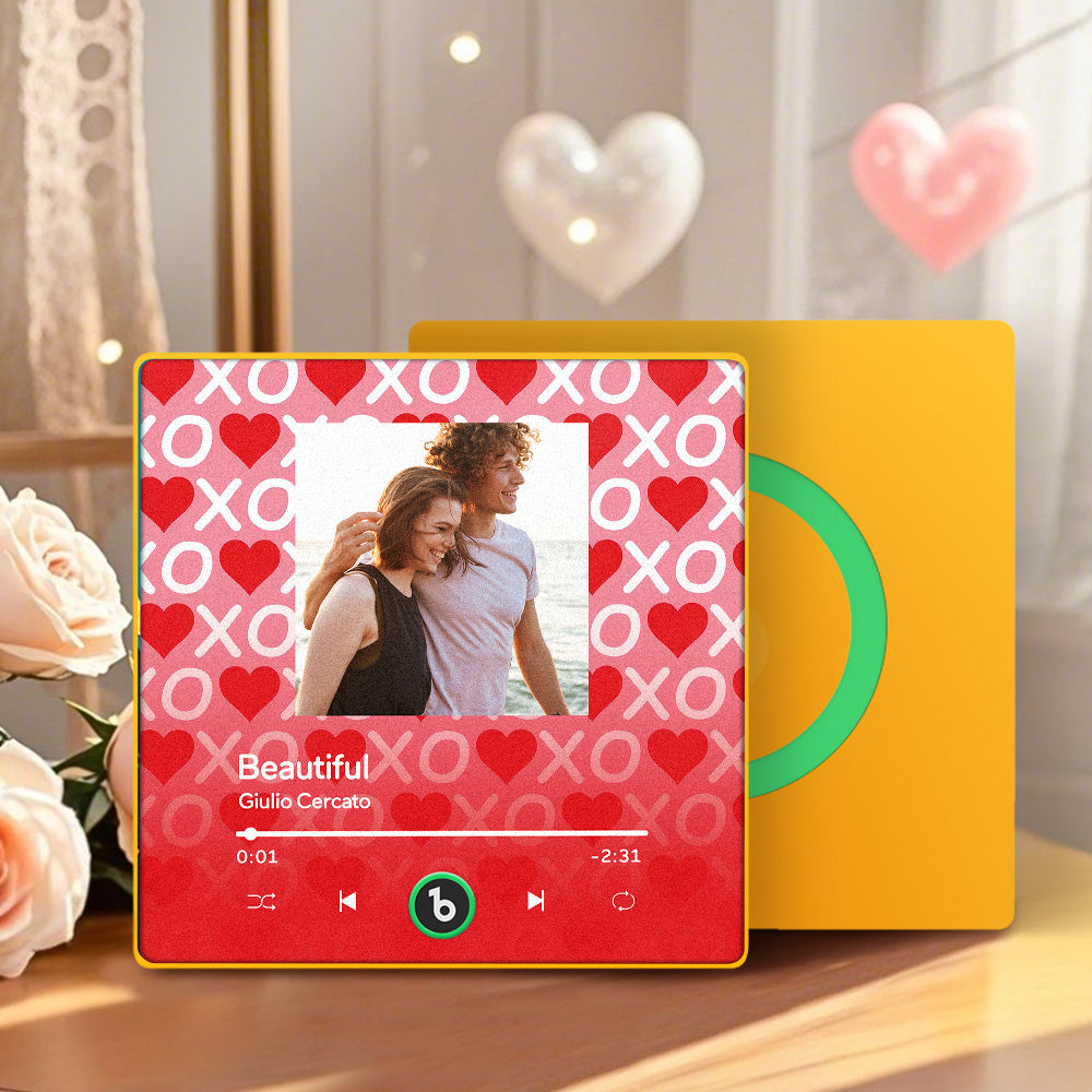 FridgeBeats Framed 4.0 Personalized Music Fridge Magnet XOXO with Red Hearts Valentines Gift Music Wall Photo Sticker Music Movement