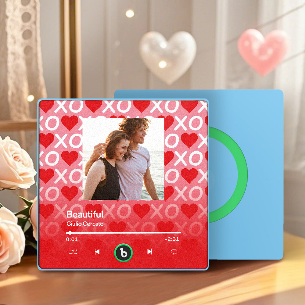 FridgeBeats Framed 4.0 Personalized Music Fridge Magnet XOXO with Red Hearts Valentines Gift Music Wall Photo Sticker Music Movement