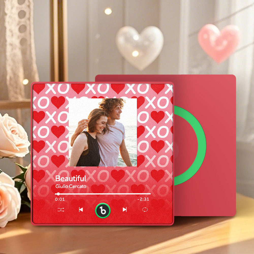 FridgeBeats Framed 4.0 Personalized Music Fridge Magnet XOXO with Red Hearts Valentines Gift Music Wall Photo Sticker Music Movement