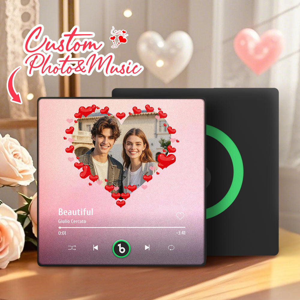 FridgeBeats Framed 4.0 Personalized Heart Style Photo Music Fridge Magnet Valentines Gift Album Fridge Magnet Music Wall Photo Sticker