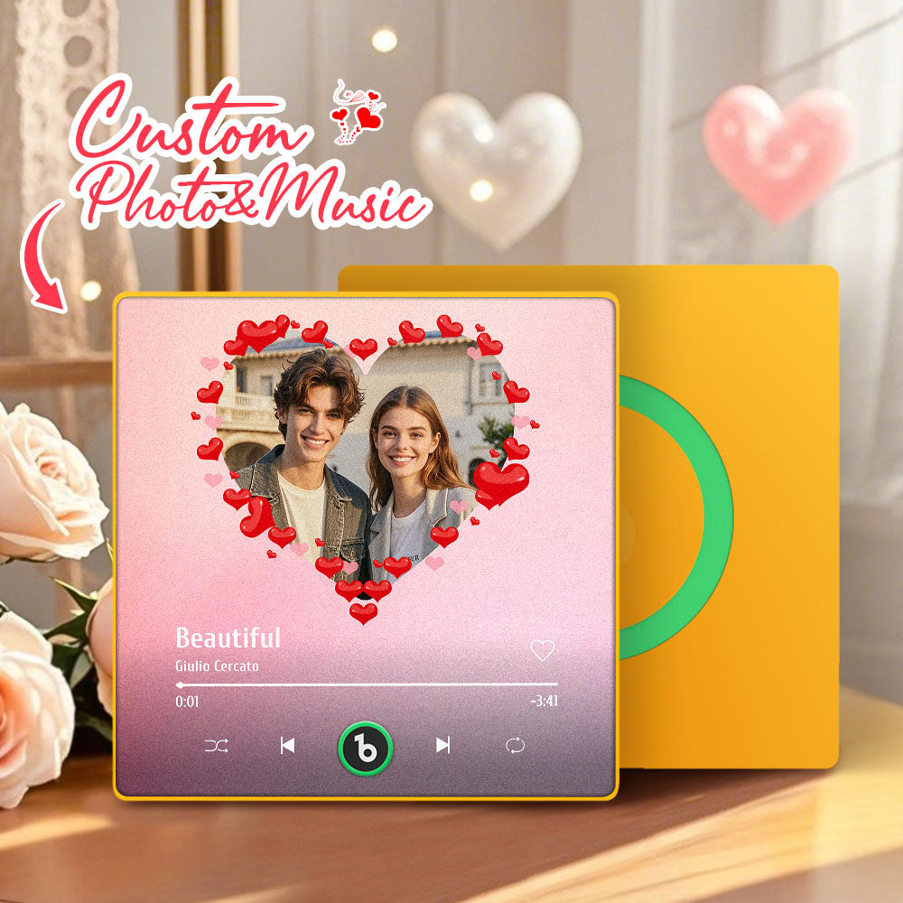 FridgeBeats Framed 4.0 Personalized Heart Style Photo Music Fridge Magnet Valentines Gift Album Fridge Magnet Music Wall Photo Sticker